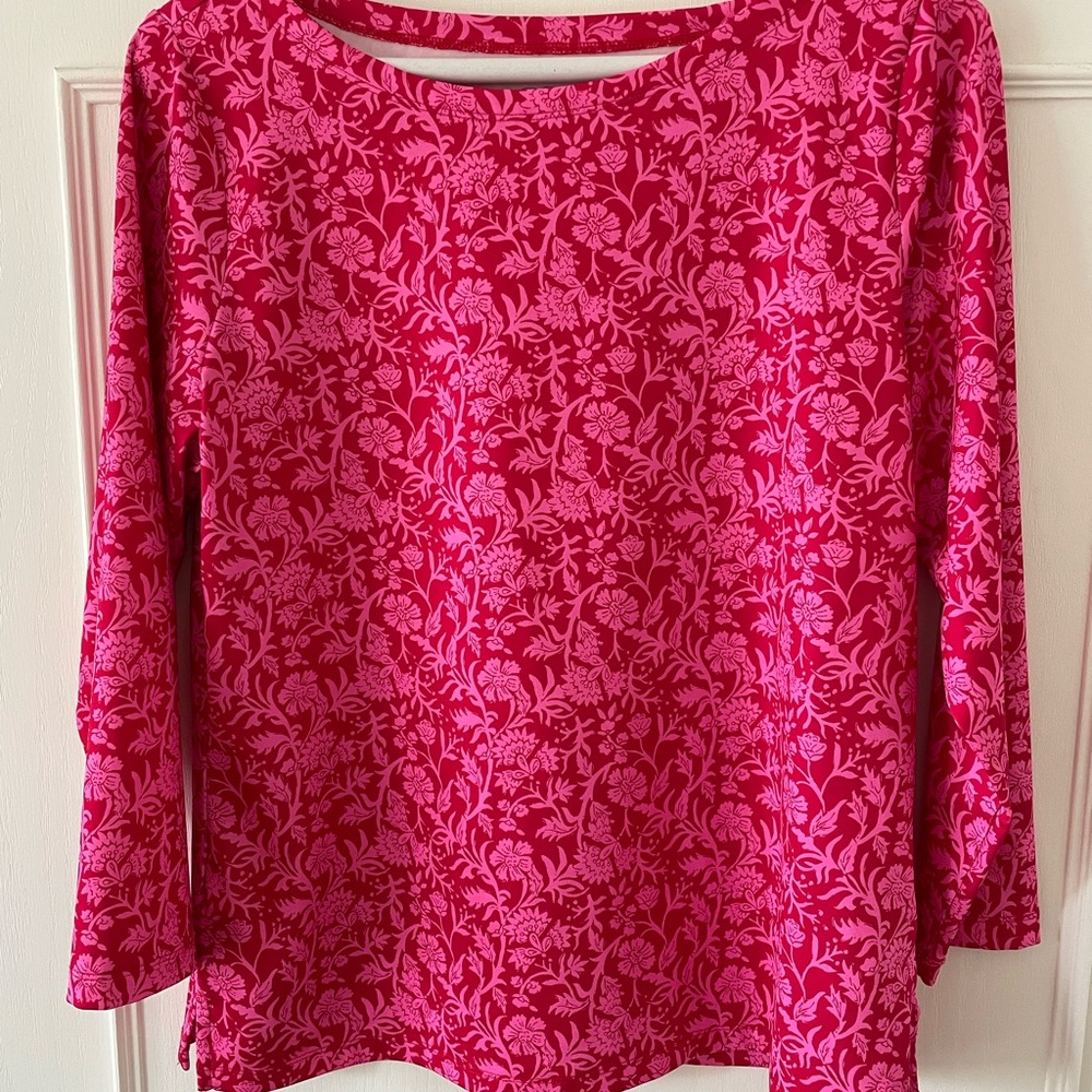 Vineyard Vines Printed Sankaty Boatneck Pink and Red Floral Blouse